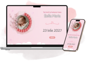 Invitație botez online Roze